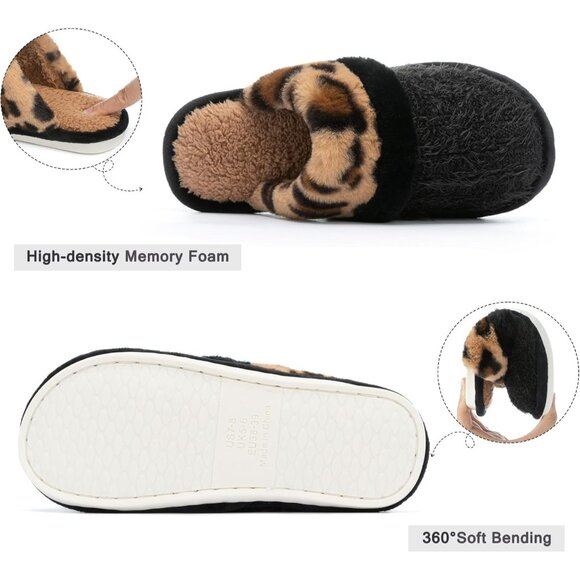Women's  Leopard Cozy Comfy Memory Foam Slippers Slip-On Indoor House Shoes - Picture 3 of 6
